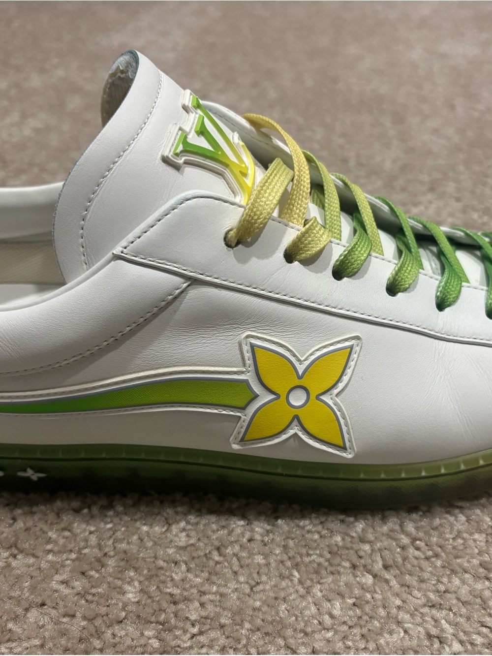 Louis Vuitton White Sneakers with Green & Yellow Floral Detail - Picture 5 of 12